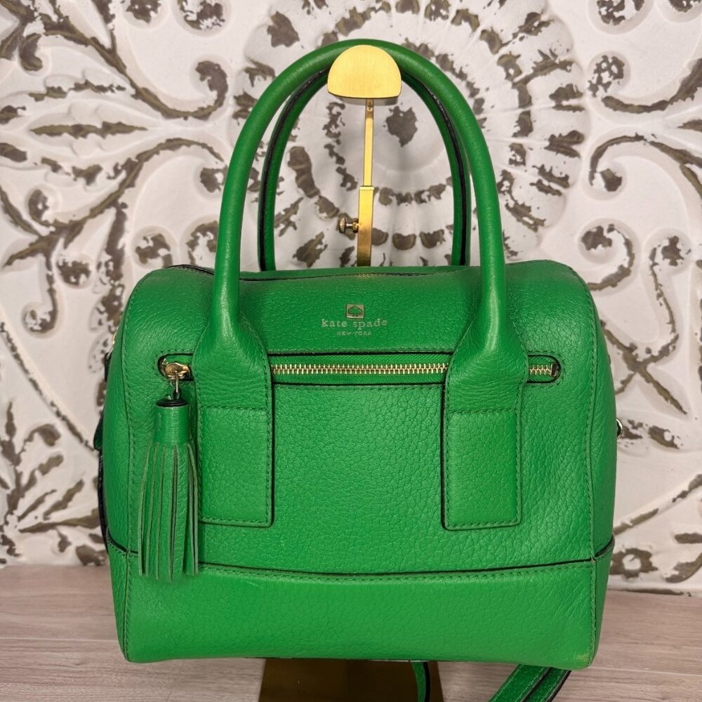 Kate Spade Alessa Southport Emerald Green Leather Satchel Crossbody Tassel
